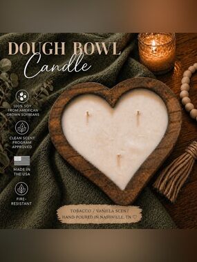 Tobacco & Vanilla Heart Dough Bowl Candle | Mother’s Day Gift | Handmade USA